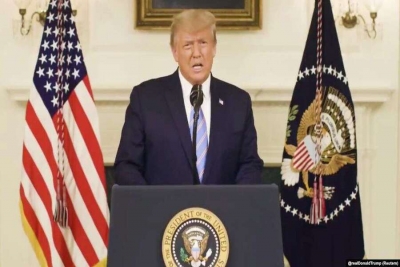 Donald Trump fala na Casa Branca um dia depois da violência no Capitólio, 7 janeiro 2021